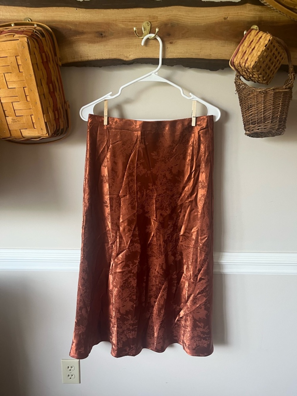 Altar’d State Burnt Cinnamon Nutmeg Copper Orange Floral Midi Skirt L
